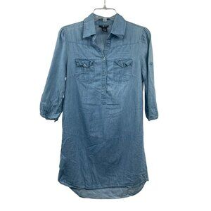 Cotton Express Womens Shift Dress Collared 3/4 Sleeve Blue Size Small